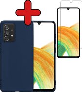 Samsung Galaxy A33 Hoesje Siliconen Case Cover Met Screenprotector - Samsung Galaxy A33 Hoesje Cover Hoes Siliconen Met Screenprotector - Donker Blauw