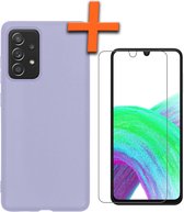 Hoesje Geschikt voor Samsung A33 Hoesje Siliconen Cover Case Met Screenprotector - Hoes Geschikt voor Samsung Galaxy A33 Hoes Back Case - Lila