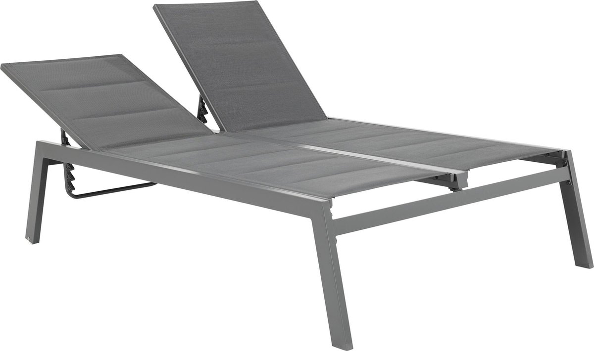 NATERIAL - dubbele ligstoel LISBOA - tuinligstoel met verstelbare rugleuning - 203x128x43 cm - Fix in aluminium - textileen - antraciet