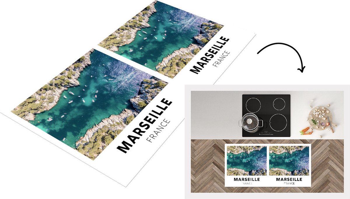 KitchenYeah Keukenloper - Loper keuken - Marseille - Frankrijk - Boot - 120x60 cm - Keukenloper vinyl Multicolor