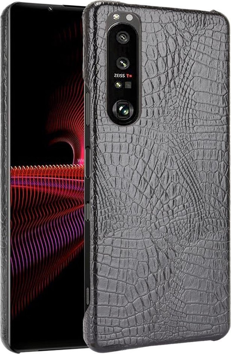 Mobigear Hoesje geschikt voor Sony Xperia 1 III Telefoonhoesje Hardcase | Mobigear Croco Backcover | Xperia 1 III Case | Back Cover - Zwart
