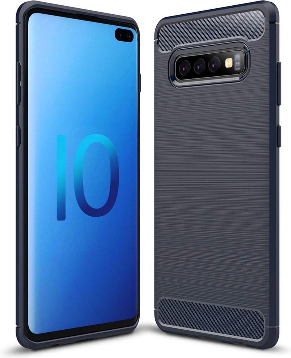 Mobigear Hoesje geschikt voor Samsung Galaxy S10 Plus Telefoonhoesje Flexibel TPU | Mobigear Brushed Slim Backcover | Galaxy S10 Plus Case | Back Cover - Blauw