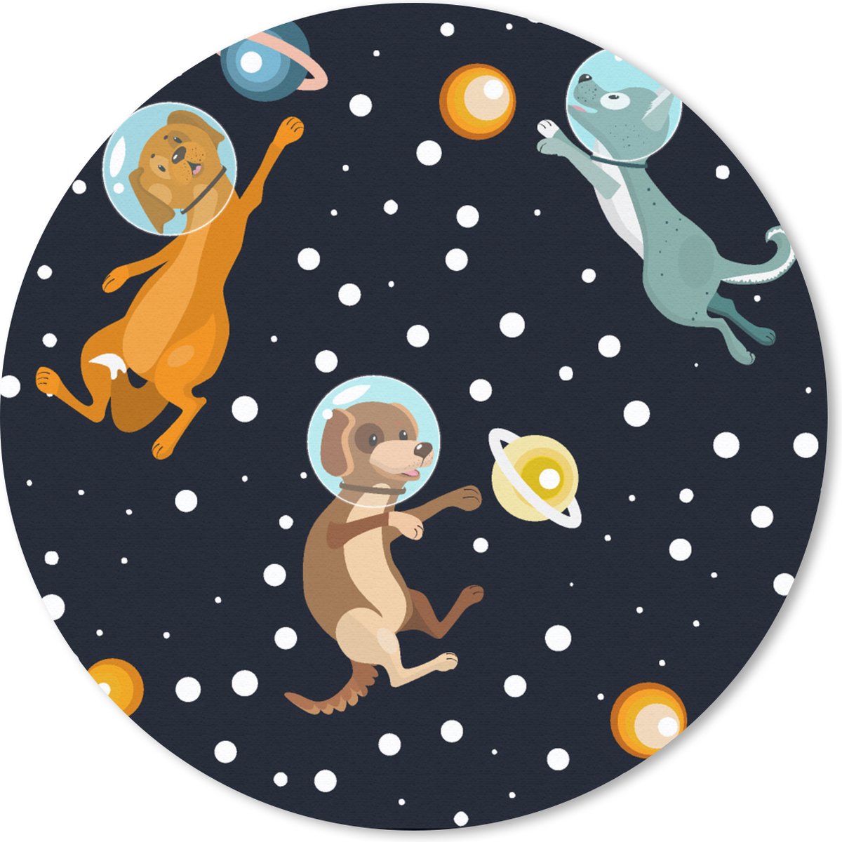 Muismat rond 20x20 cm - Mousepad Planeten - Hond - Patroon - Ronde muismatten