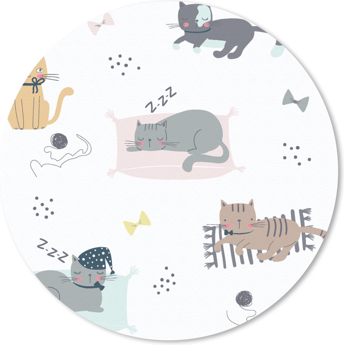 Muismat rond 30x30 cm - Mousepad Katten - Huisdieren - Patronen - Ronde muismatten