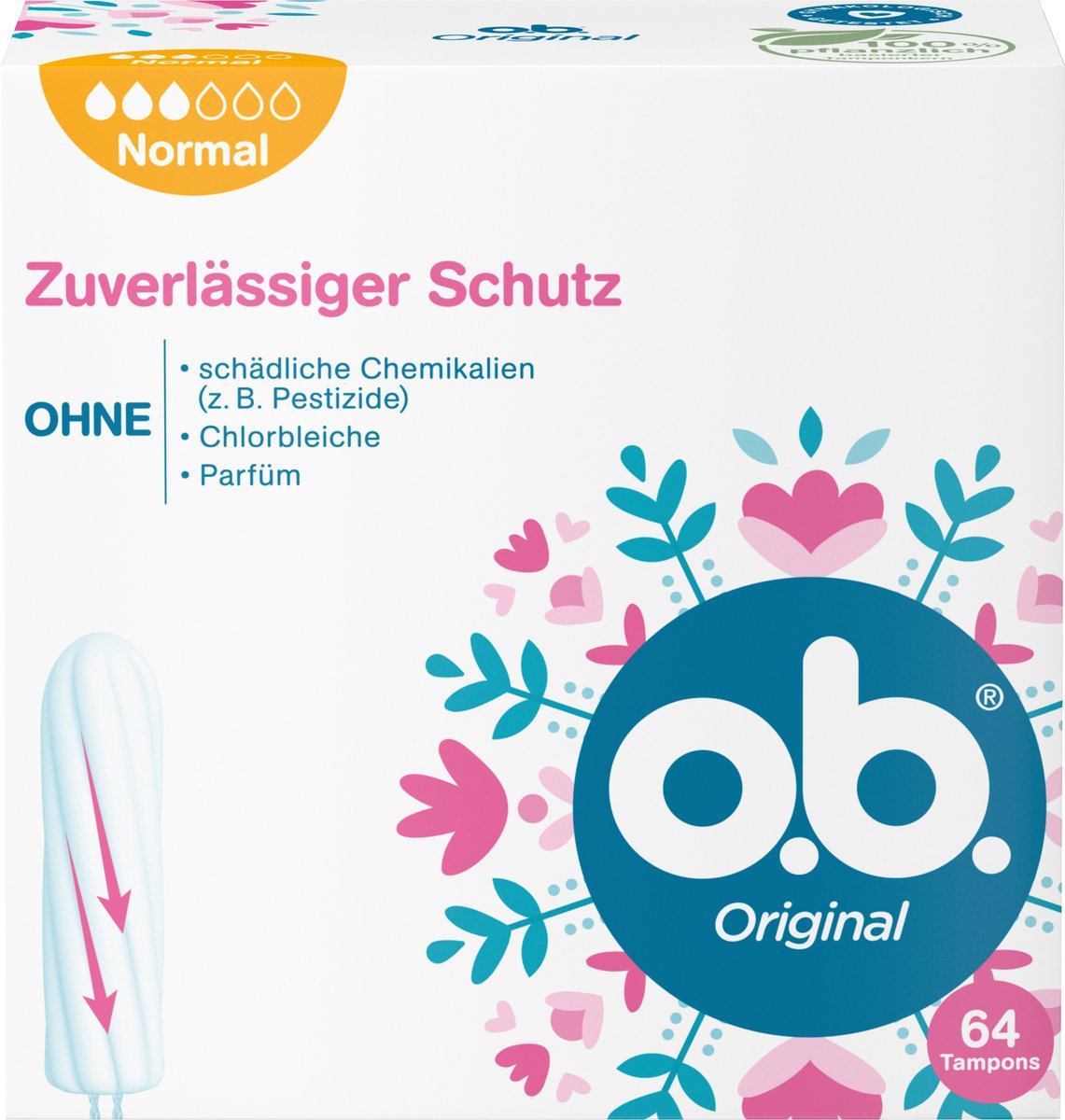 o.b. Origineel Tampons Normaal – 64 stuks – Voor Dagelijkse Bescherming