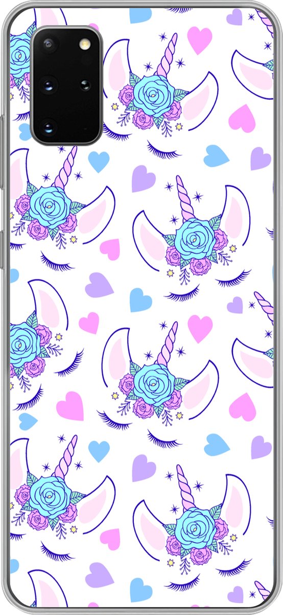 Telefoonhoesje Geschikt voor Samsung Galaxy S20 Plus hoesje - Meiden - Unicorn - Bloemen - Patronen - Girl - Kids - Kinderen - Siliconen Telefoonhoesje Telefoonhoesje