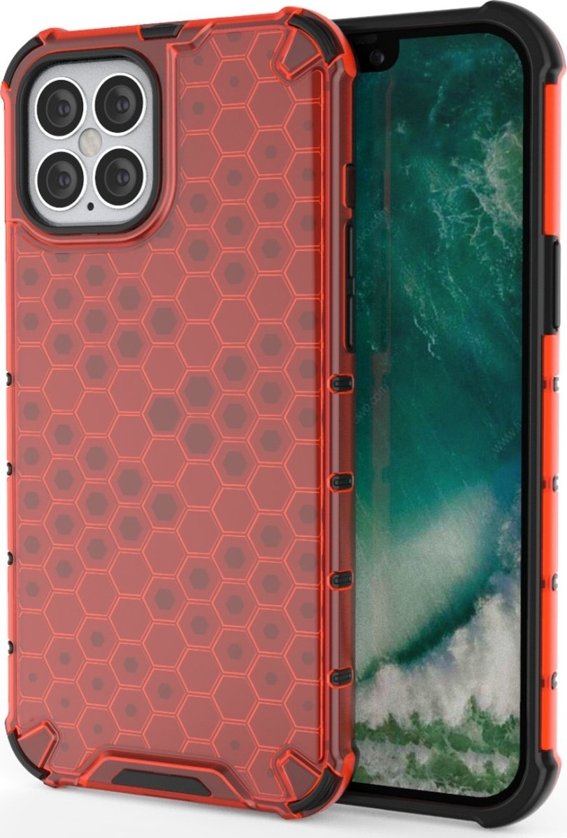 Mobigear Hoesje geschikt voor Apple iPhone 12 Pro Max Telefoonhoesje Hardcase | Mobigear Honeycomb Backcover Shockproof | Schokbestendig iPhone 12 Pro Max Telefoonhoesje | Anti Shock Proof - Rood