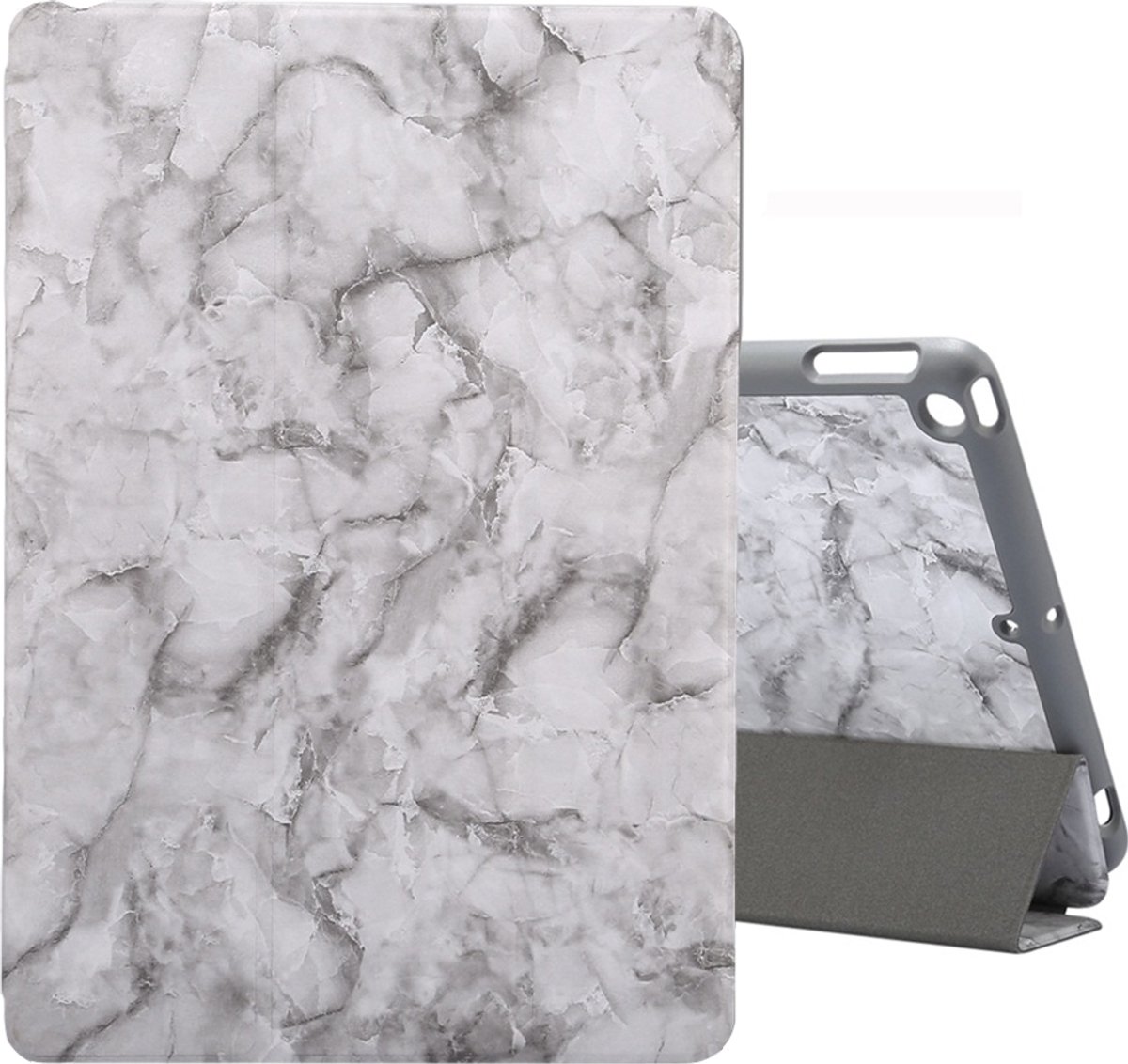 Mobigear Tablethoes geschikt voor Apple iPad 9 (2021) Hoes | Mobigear Tri-Fold Marble Bookcase + Stylus Houder - Grijs
