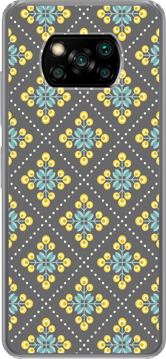 Telefoonhoesje Geschikt voor Xiaomi Geschikt voor Poco X3 NFC hoesje - Design - Ruit - Bloemen - Grijs - Siliconen Telefoonhoesje Telefoonhoesje