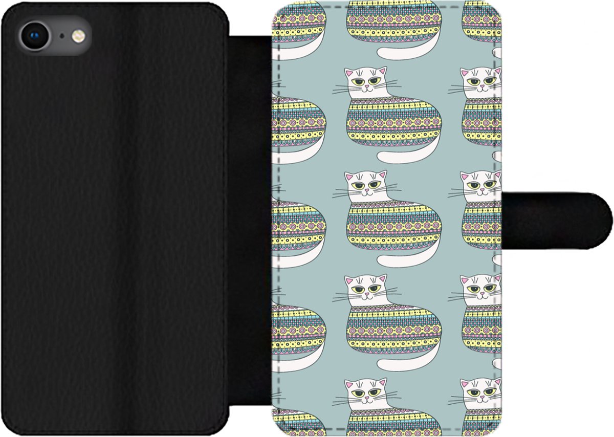 Telefoonhoesje Geschikt voor iPhone 13 telefoonhoesje - Meisje - Katten - Trui - Patronen - Girl - Kids - Kinderen - Meiden - Met vakjes - Wallet case met magneetsluiting