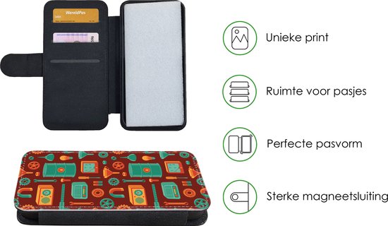 Étui pour téléphone iPhone 8 Bookcase - Motif - Rétro - Outils - Avec compartiments - Étui portefeuille avec fermeture magnétique