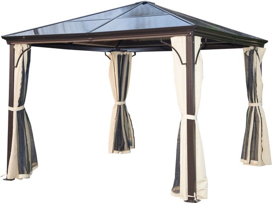 Outsunny Paviljoen tuinpaviljoen aluminium partytent tuintent muggengaas pc-dak 3 x 3 m 01-0871n