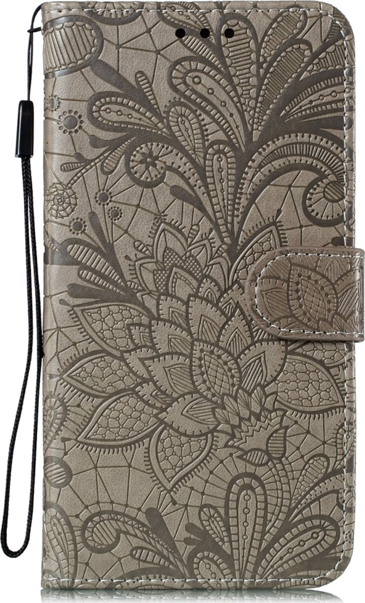 Mobigear Telefoonhoesje geschikt voor Xiaomi Mi 10 Pro Hoesje | Mobigear Flowers Bookcase Portemonnee | Pasjeshouder voor 3 Pasjes | Telefoonhoesje voor Pinpas / OV Kaart / Rijbewijs - Grijs