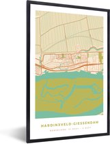 Fotolijst incl. Poster - Hardinxveld-Giessendam - Stadskaart - Kaart - Plattegrond - 60x90 cm - Posterlijst