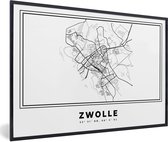 Fotolijst incl. Poster Zwart Wit- Nederland – Zwolle – Stadskaart – Kaart – Zwart Wit – Plattegrond - 30x20 cm - Posterlijst