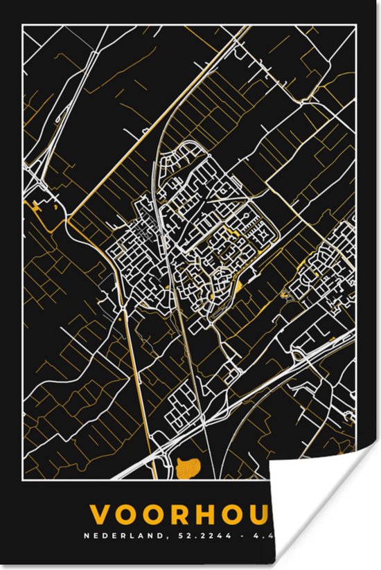 Poster Plattegrond - Goud - Voorhout - Kaart - Stadskaart - 20x30 cm