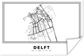 Poster Plattegrond – Delft – Zwart Wit – Stadskaart - Nederland - Kaart - 90x60 cm