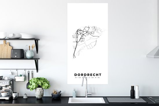Affiche Pays- Nederland – Dordrecht – Plan de la Ville – Carte – Zwart Wit – Carte - 60x120 cm