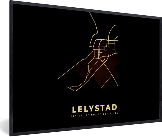 Fotolijst incl. Poster - Lelystad - Stadskaart - Goud - Plattegrond - Kaart - 30x20 cm - Posterlijst