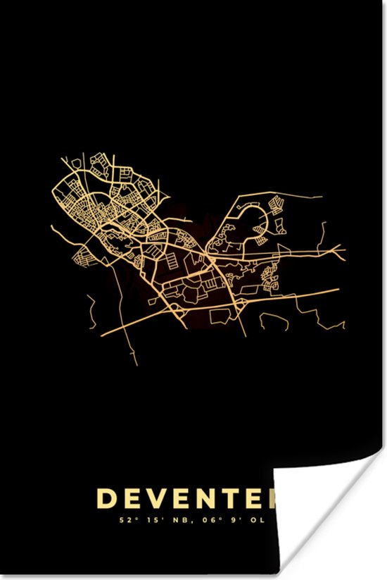 Poster 20x30 cm - Stadskaart - Deventer - Plattegrond - Nederland - Kaart - Posters - Kamer decoratie - Wanddecoratie woonkamer - Muurdecoratie slaapkamer