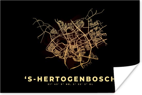 Poster 's-Hertogenbosch - Plattegrond - Stadskaart - Kaart - 30x20 cm