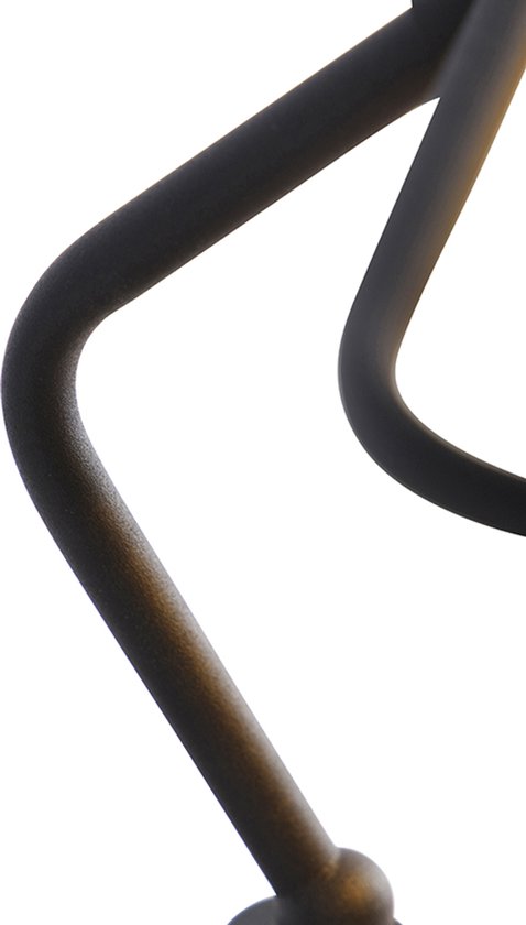 Bras en métal foncé d'une lampe de banquier avec une connexion détaillée.