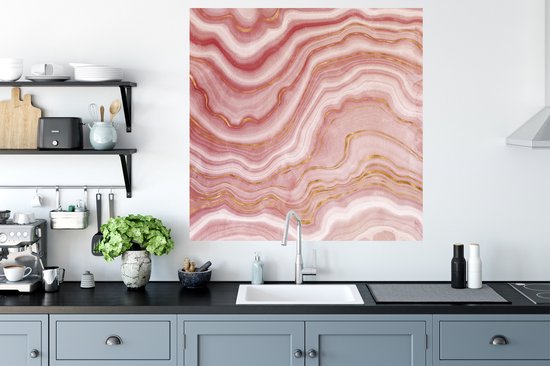 Stickers Stickers muraux - Marbre - Rouge - Doré - 100x100 cm - Feuille adhésive XXL