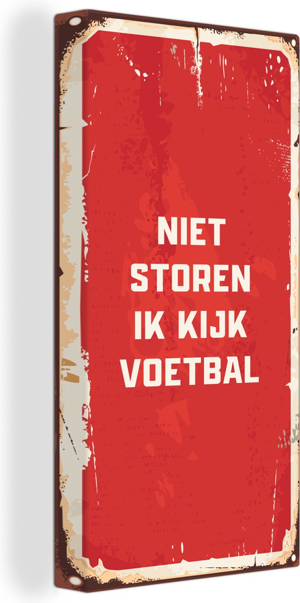 Canvas Schilderij Quotes - Spreuken - Niet storen ik kijk voetbal - Voetbal - 20x40 cm - Wanddecoratie - Vaderdag cadeau - Geschenk - Cadeautje voor hem - Tip - Mannen