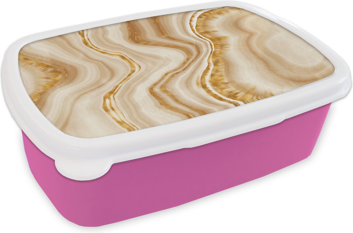 Broodtrommel Roze - Lunchbox - Brooddoos - Marmer - Goud - Patroon - 18x12x6 cm - Kinderen - Meisje