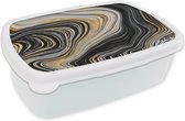 Broodtrommel Wit - Lunchbox - Brooddoos - Marmer - Gouden - Grijs - 18x12x6 cm - Volwassenen