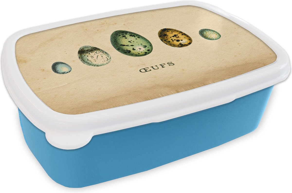 Broodtrommel Blauw - Lunchbox - Brooddoos - Eieren - Dieren - Design - 18x12x6 cm - Kinderen - Jongen
