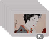 Placemat - Placemats kunststof - Vrouw - Make up - Japans - Vintage - 45x30 cm - 6 stuks - Hittebestendig - Anti-Slip - Onderlegger - Afneembaar