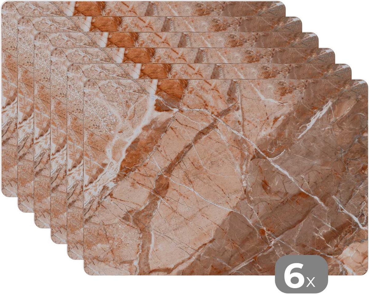 Placemat - Placemats kunststof - Oranje - Graniet - Kristal - 45x30 cm - 6 stuks - Hittebestendig - Anti-Slip - Onderlegger - Afneembaar