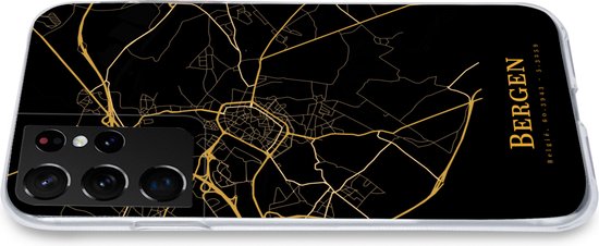 Telefoonhoesje Geschikt voor Samsung Galaxy S21 Ultra hoesje - Bergen - Kaart - Goud - Siliconen Telefoonhoesje Telefoonhoesje
