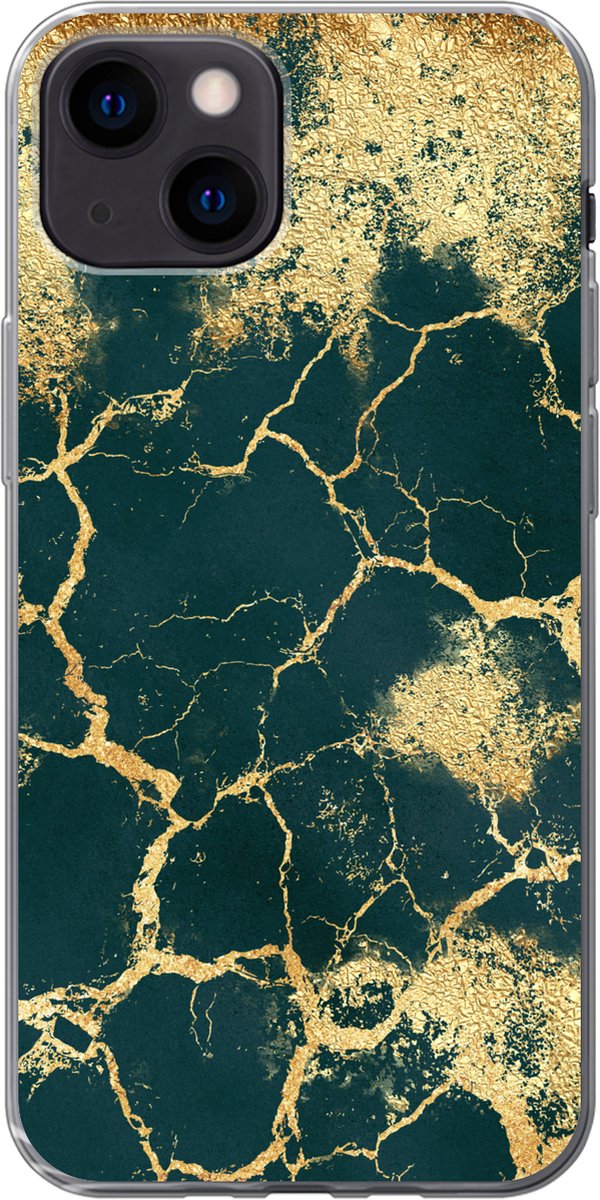 Telefoonhoesje Geschikt voor iPhone 13 mini hoesje - Goud - Groen - Marmer print - Siliconen Telefoonhoesje Telefoonhoesje