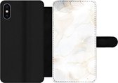 Bookcase Geschikt voor iPhone XS Max telefoonhoesje - Marmer print - Wit - Geel - Met vakjes - Wallet case met magneetsluiting