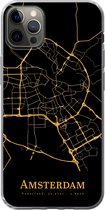 Geschikt voor iPhone 13 Pro Max hoesje - Amsterdam - Kaart - Goud - Zwart - Siliconen Telefoonhoesje