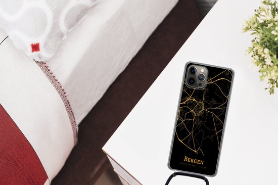 Telefoonkoord - Telefoonketting - Telefoonhoesje Geschikt voor iPhone 13 Pro - Bergen - Kaart - Goud - Siliconen - Crossbody - Telefoonhoesje met koord Telefoonhoesje