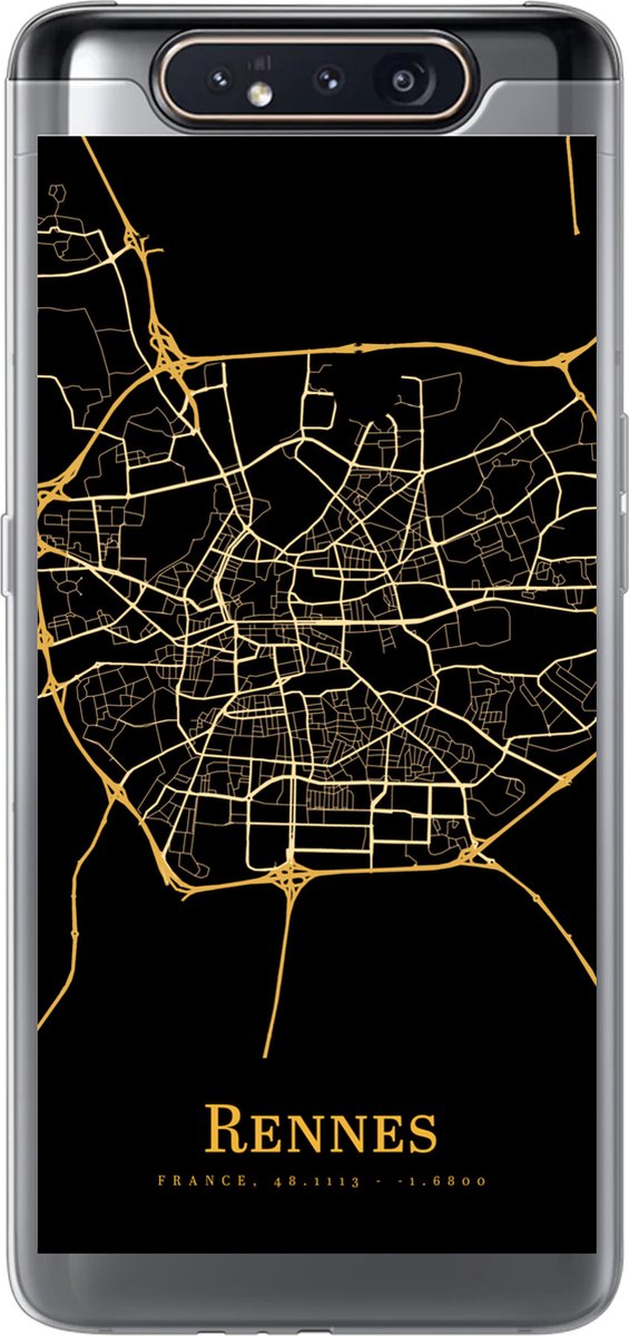 Telefoonhoesje Geschikt voor Samsung Galaxy A80 hoesje - Rennes - Kaart - Goud - Siliconen Telefoonhoesje Telefoonhoesje