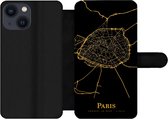 Bookcase Geschikt voor iPhone 13 Mini telefoonhoesje - Parijs - Kaart - Gold - Met vakjes - Wallet case met magneetsluiting