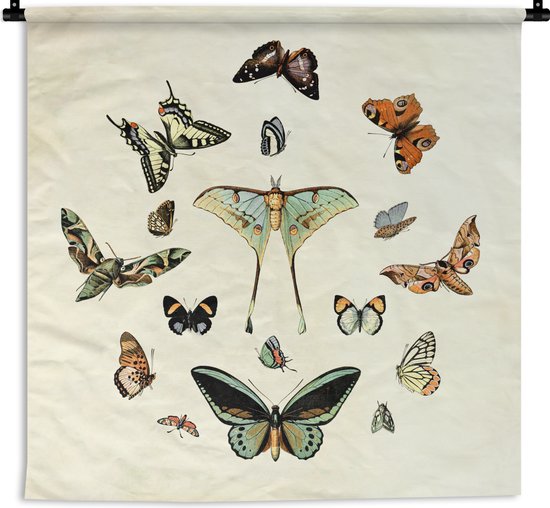 Wandkleed - Wanddoek - Vlinder - Dieren - Vintage - 90x90 cm - Wandtapijt
