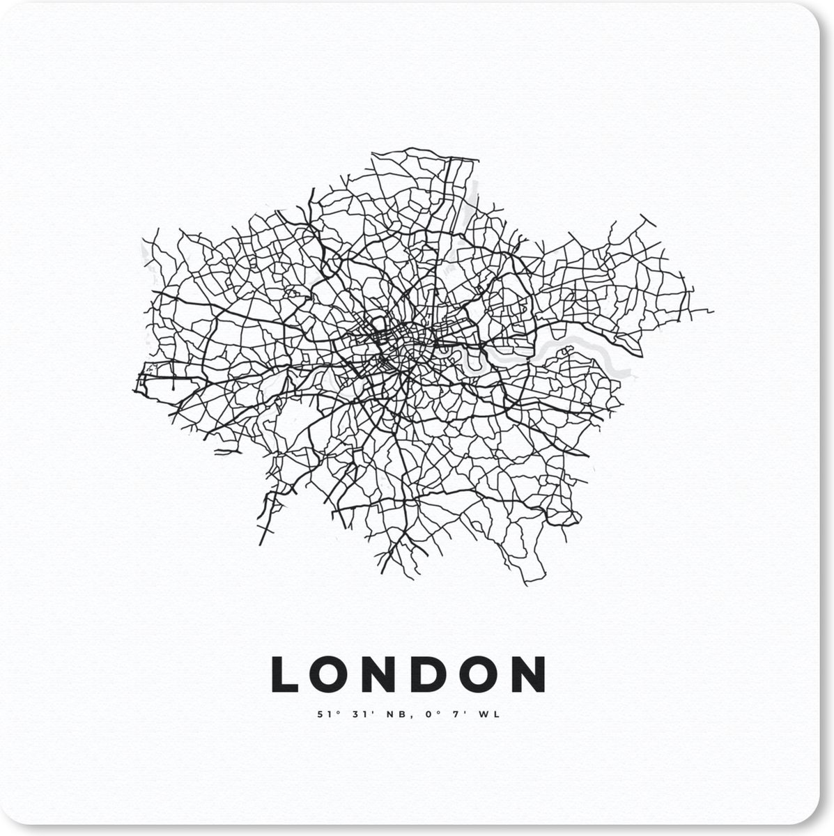 Muismat 30x30 cm - Mousepad Londen - Engeland - Kaart - Muismatten