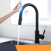 BrightWise® Smart Touch Keukenkraan Met 2 Straalstanden – Kraan – Wastafelkraan – Keukenkraan Zwart – Handdouche – Keukenkraan Met Uittrekbare Uitloop – Mengkraan – Zwart