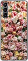 Geschikt voor Samsung Galaxy S21 hoesje - Rozen - Kleuren - Muur - Siliconen Telefoonhoesje