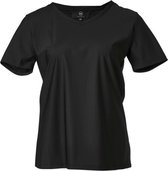 Dames shirt korte mouwen travelstof  v-hals  zwart | Maat S/M