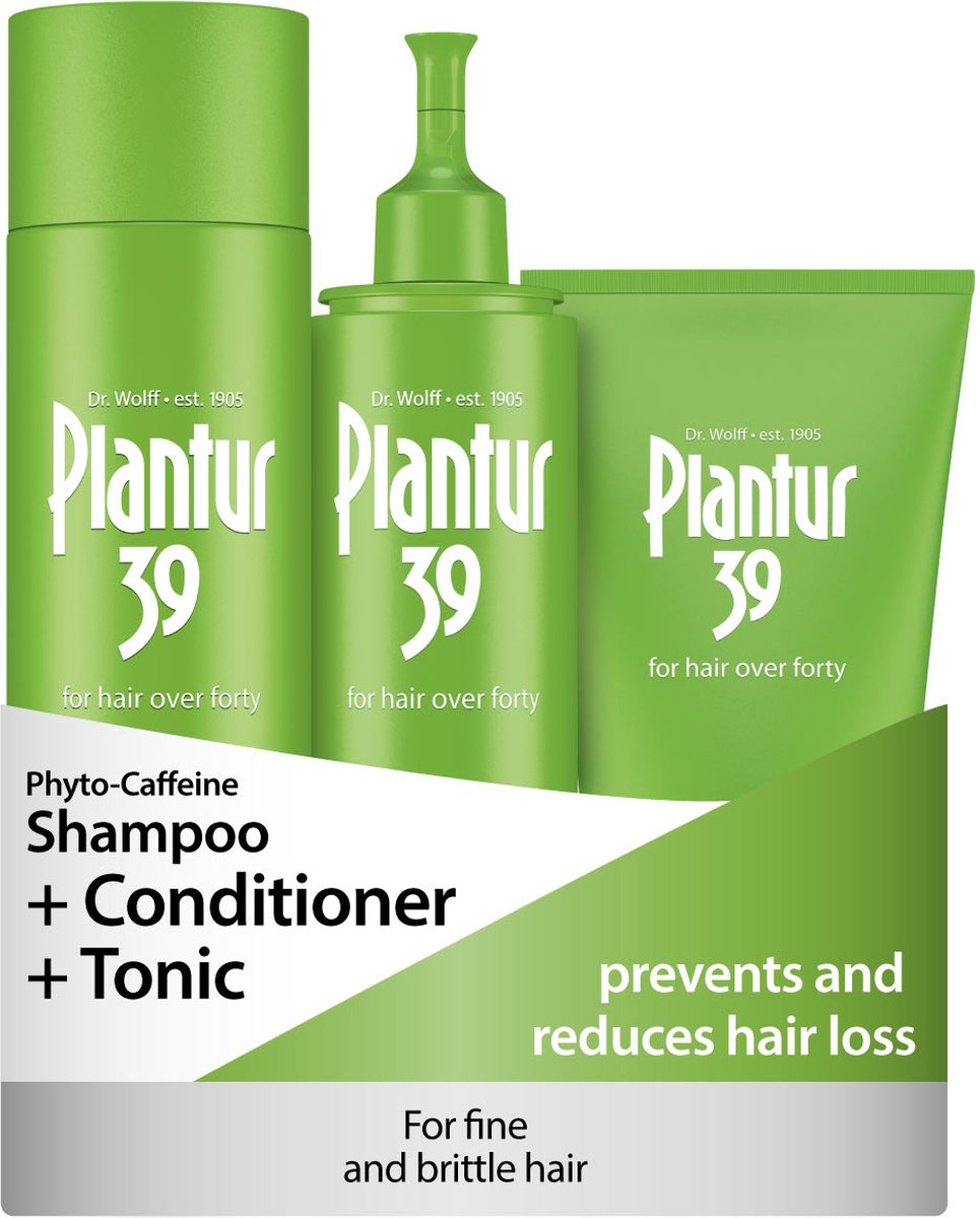 Plantur 39 Cafeïne Shampoo Conditioner en Tonic voorkomt en vermindert haaruitval | Voor fijn broos haar