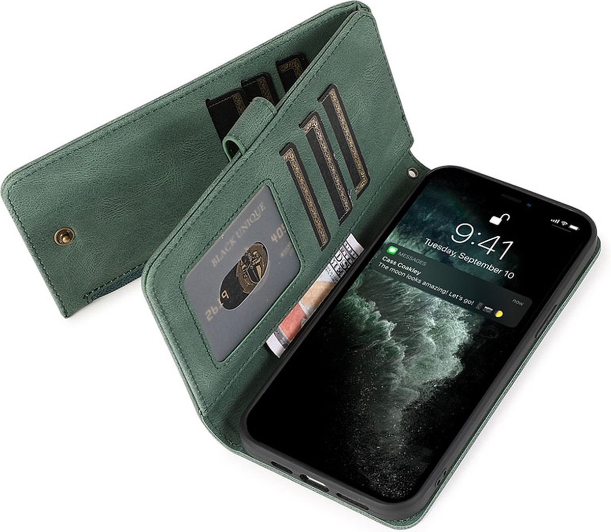 Zacht Leren geschikt voor iPhone 13 Pro Wallet Hoesje - groen