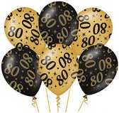 6x stuks Leeftijd verjaardag feest ballonnen 80 jaar geworden zwart/goud 30 cm - Feestartikelen/versiering