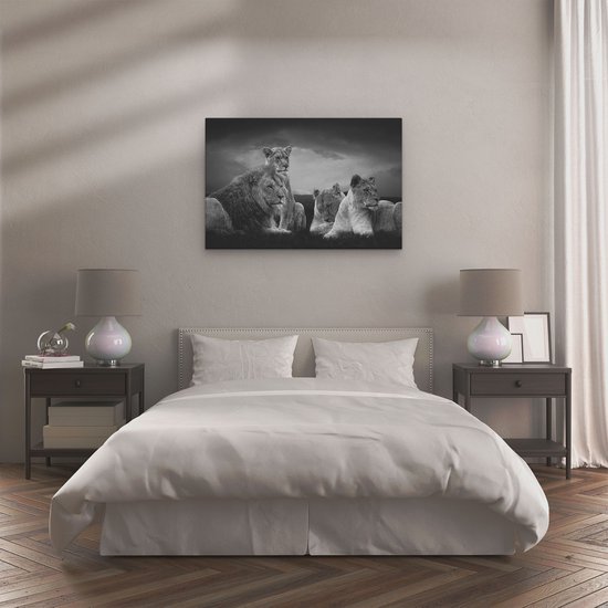 Artaza - Peinture sur Toile - Famille de Lions en Afrique - Lion - Zwart Wit - 120x80 - Groot - Photo sur Toile - Impression sur Toile