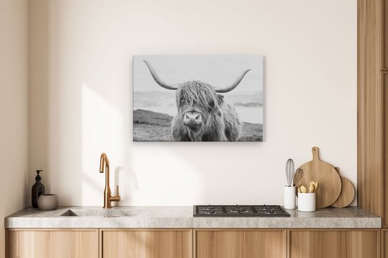 Artaza - Peinture sur toile - Highlander écossais en Zwart et Wit - 90x60 - Photo sur toile - Impression sur toile